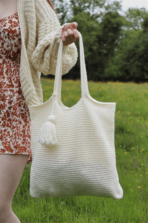 White Crochet Tote Bag 